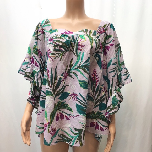 Terra & Sky Women's Plus Size Tropical Square Neck Peasant Top Size 4X - Picture 5 of 10